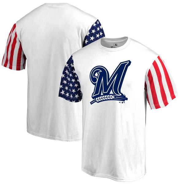 Men's Milwaukee Brewers Fanatics Branded Stars & Stripes T-Shirt White FengYun,We sell and wholesale Men's Milwaukee Brewers Fanatics Branded Stars & Stripes T-Shirt White FengYun on line form chian!